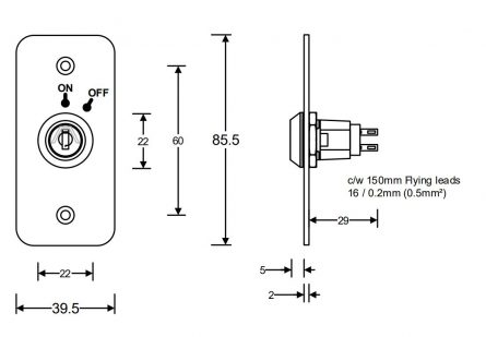 Maintained 2 Position Waterproof Key-Switch - Double Pole - Jamb - Image 2