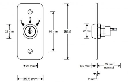 Maintained 3 Position Key-Switch - Single Pole - Jamb - Image 2